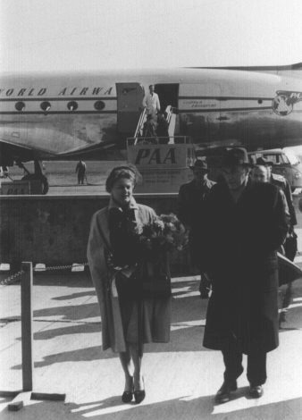 1953 March 26th Marika Rokk deplanes in Vienna Austria.